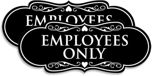 Designer EMPLOYEES ONLY Sign | Easy Installation | Office or Business Signs | Workplace Safety - Black - Medium (2 Pack)
