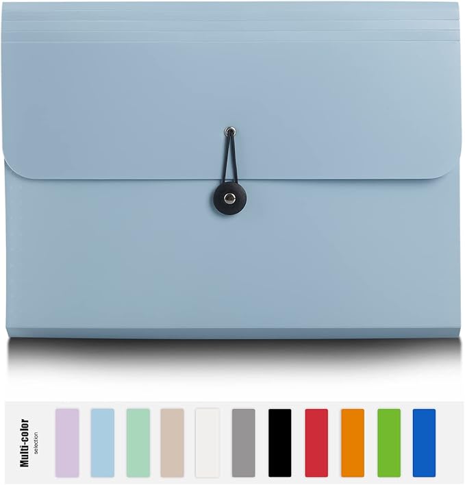 Expanding File Folder, 13 Pockets, Light Blue, Polypropylene for Work, School, Home, Office