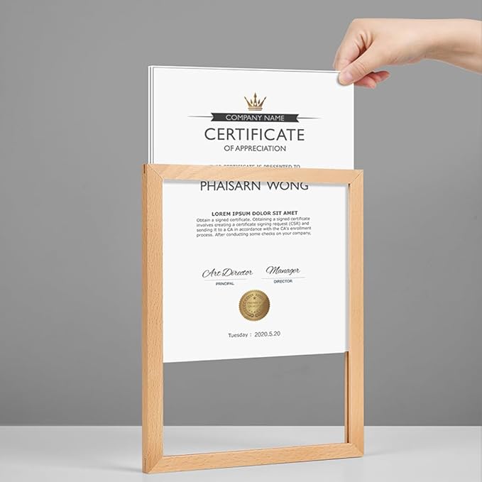 Wall Mount Acrylic Sign Holder Self Adhesive Magnetic Display Frame Clear Document Frame for Office, Store, School, Home, Wall Picture Frame (Walnut A3 297×420mm/11.69×16.54inches)