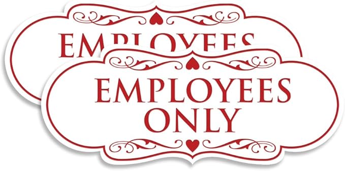 Designer EMPLOYEES ONLY Sign | Easy Installation | Office or Business Signs | Workplace Safety - White/Red - Large (2 Pack)