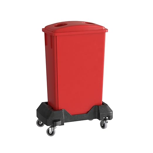 23 Gallon Red Slim Jim Trash Can with Bottle Lid and Dolly