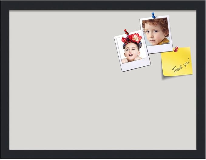 PinPix 20x15 Inch Cork Bulletin Board. This Decorative Framed Pin Board Comes with Light Stone Design and a Satin Black Frame. Ideal for Home Office Decor or Message Board (PinPix-1809)