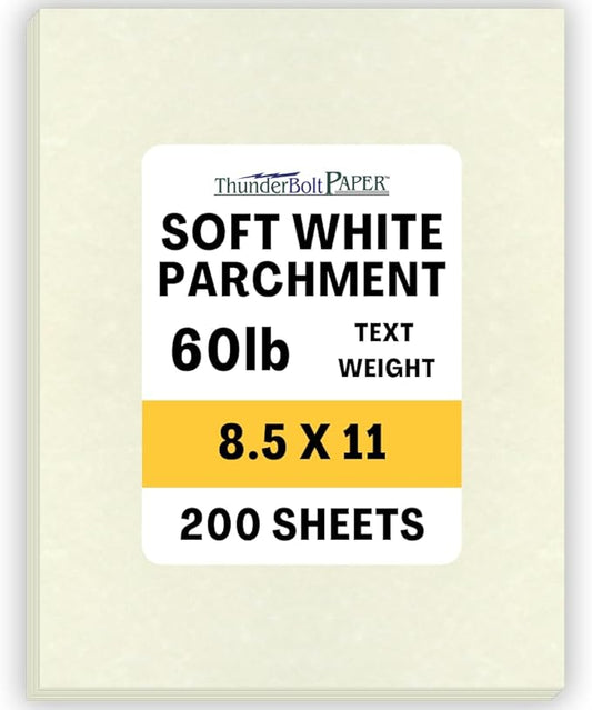 200 Soft White Parchment 60# Text (=24# Bond) Paper Sheets - 8.5 X 11 Inches Standard Letter|Flyer Size Size - 60 Pound is Not Card Weight - Vintage Colored Old Parchment Semblance