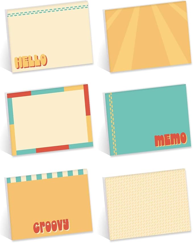 Retro Sticky Note Pads / 4" x 3" Groovy Sticky Notes/Set of 6 Pads / 50 Sheets Per Pad/Trendy Gift Idea/Made in The USA
