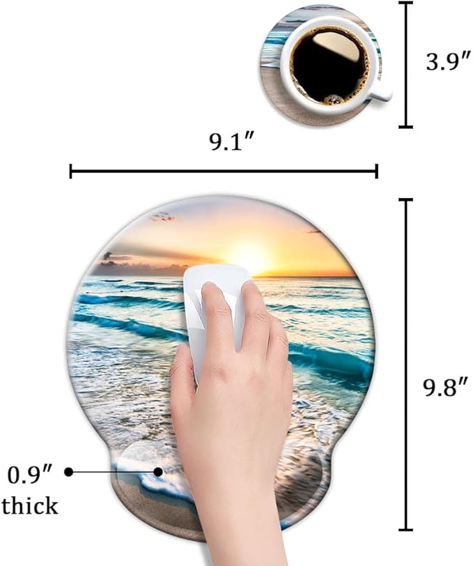 Ergonomic Mouse Pad with Wrist Support,Mouse Pad with Wrist Rest,Relieve Wrist Pain Mousepad Non-Slip Rubber Base,Mouse Pads for Desk,Computers,Laptop,Office,Home,Accessories Golden Beach