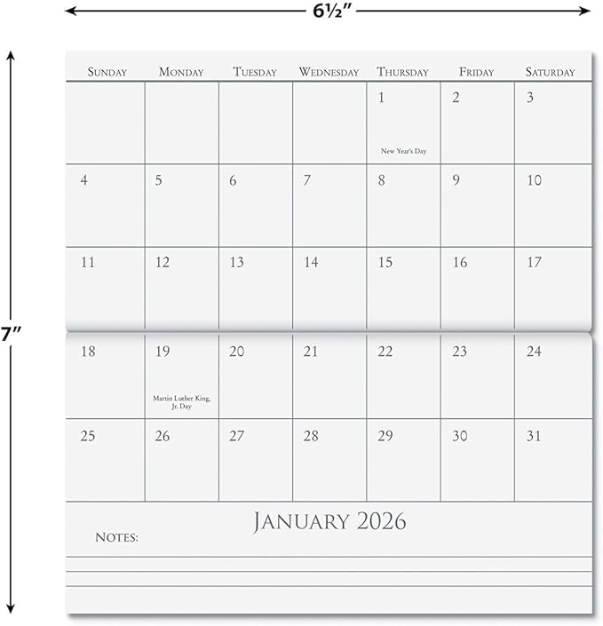 2026 Paradise Tropical Planner Pocket Calendar & Memo Pad, 3.5-Inch x 6.5-Inch Size Closed, Bookstore-Quality Monthly Floral Purse Calendars With 30 Note Pages for Kitchen & Office