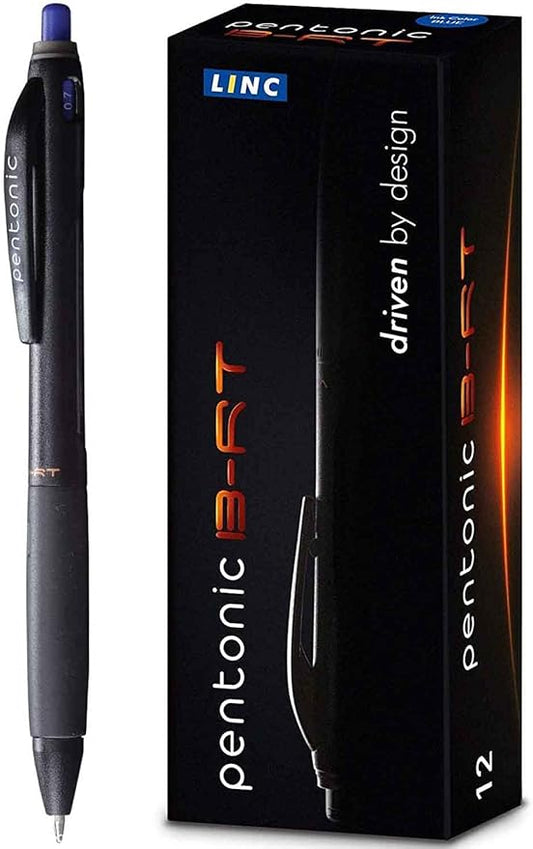 Pentonic BR-T Retractable Ballpoint Pens, 12 Count, Blue Ink, 0.7 mm Fine Point, Smooth Writing For Journaling, Office & School (PEN12123)