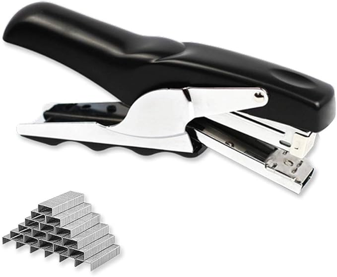 Stapler with 1000 Staples-Plier Stapler Save 60% Power,Good for Stapling at Home School or Warehouse (Black Plier Stapler)
