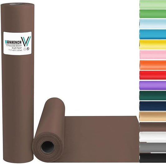 Vanhench 17.5"×963" (80/1/4FT) Wrapping Paper, Chocolate Brown Art Craft Paper Roll for Men Boys, Fathers Day Gift Wrapping Bouquet Flower Kraft Paper, Bulletin Board Paper