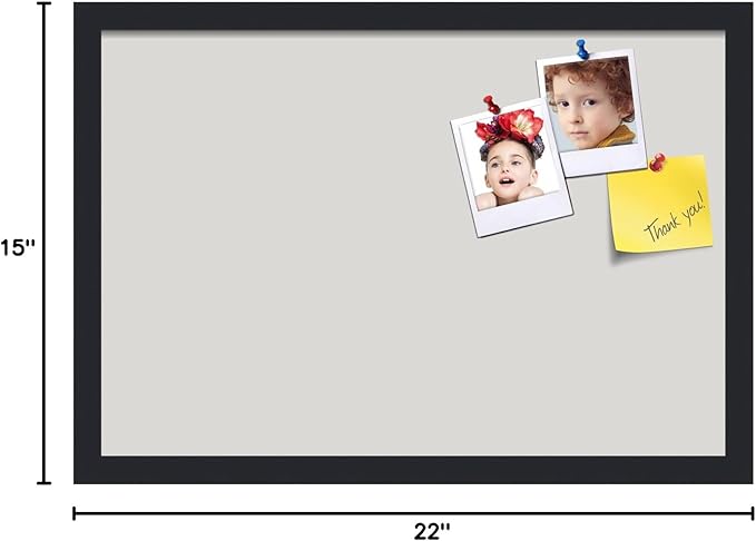 PinPix 22x15 Inch Cork Bulletin Board. This Decorative Framed Pin Board Comes with Light Stone Design and a Satin Black Frame. Ideal for Home Office Decor or Message Board (PinPix-1809)