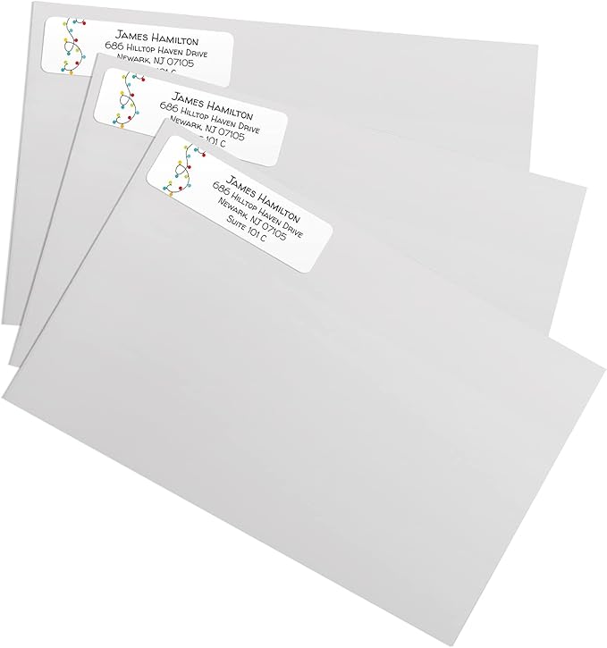 Christmas String Lights Rolled Address Label/Roll of 250 Holiday Personalized Address Labels/Designer Return Address Stickers in Elegant Plastic Dispenser