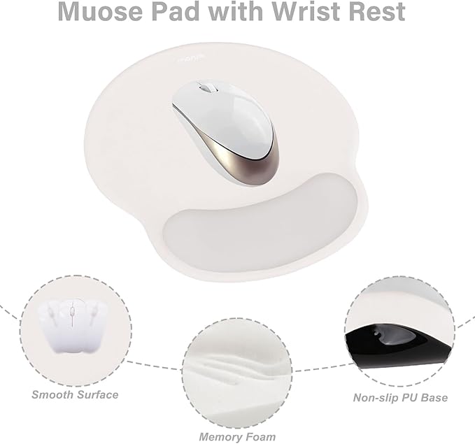 MOSISO Wrist Rest Support for Mouse Pad&Keyboard Set, Circle Curved Ergonomic Mousepad&Coaster Non-Slip Base Home/Office Pain Relief&Easy Typing Pad with Soft Cloth&Silicone Lining, Stone Gray