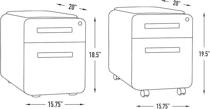 Laura Davidson Furniture STOCKPILE Mini Seated 2 Drawer Mobile File Cabinet with Removable Magnetic Cushion Seat - Short Version, Metal Filing Cabinet, Pre-Assembled, Dark Grey Face with Grey Cushion