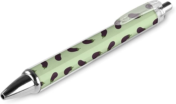 2 Pcs Purple Eggplant Pattern Pens with Black Ink, Womens Retractable Writing Pens, Refillable Ball Point Pen 0.5mm for Office Supplies Teacher Writer