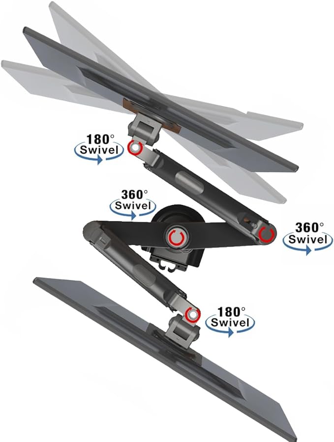 NB North Bayou Dual Monitor Desk Mount Stand Full Motion Swivel Computer Monitor Arm Fits 2 Screens up to 27'' with Load Capacity 4.4~19.8lbs for Each Monitor H180-G