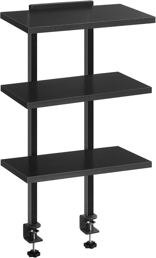 Clamp On Desk Organizer, 3-Tier Desktop Bookshelf, Adjustable Desk Storage Shelf, Metal Frame, for Office, Study and Game Room, Black DSBK3601