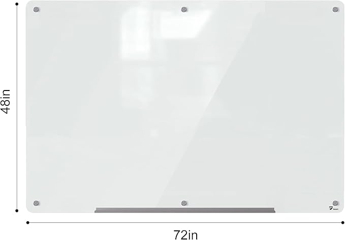 TOWON 6 x 4ft Glass Whiteboard Wall – Magnetic White Dry Erase Board (72 x 48 inches) with Multi-Color Markers, Strong Magnets, Pen Tray & Eraser – Frameless Design for Office, Home & Classroom