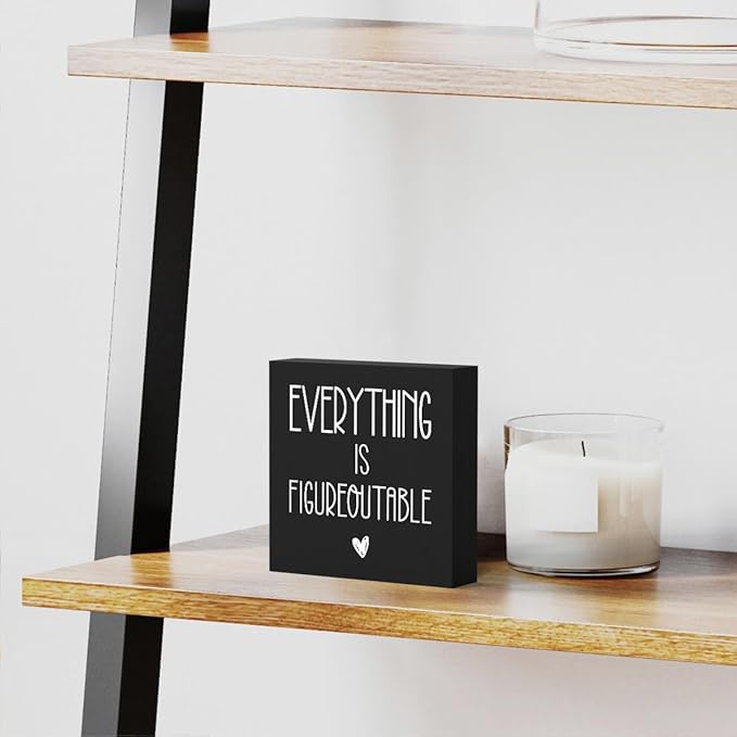 mmiishe Everything Is Figureoutable Wooden Box Sign Decorative Inspirational Farmhouse Wood Box Sign Home Office Decor Motivational Gift Rustic Square Desk Decor Sign for Shelf 5 x 5 Inches-506