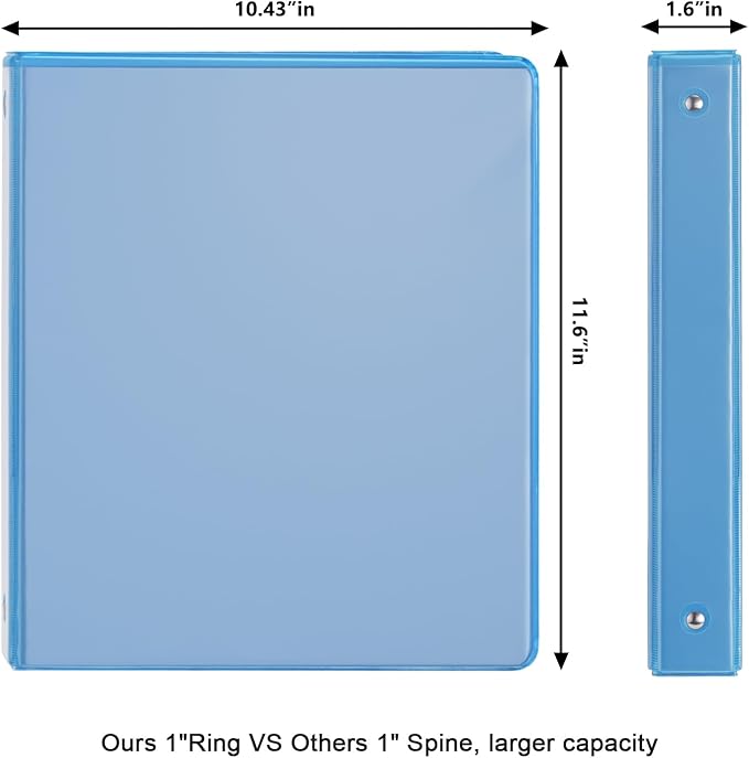 COMIX 3 Ring Binder 1 inch with Clear View Cover, 1" View Binder Holds 200 Sheets of US Letter Size Paper, 6 Pack (Light Blue)
