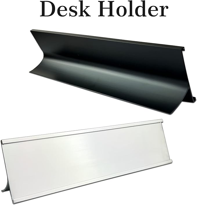2" x 8" Personalized Aluminum Name Plates, Custom Office Desk or Wall Name Plates with Two Lines of Custom Texts, Three Name Plate Colors Silver, White, Black, Holders are Optional