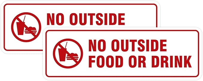 Standard No Outside Food or Drink Door/Wall Sign - White/Red - Small 2 Pack