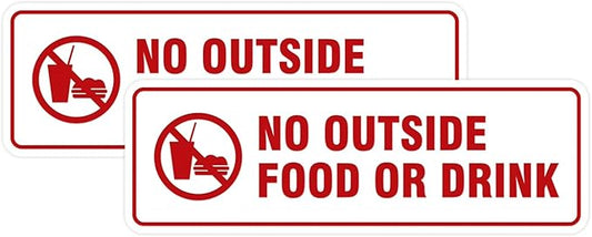 Standard No Outside Food or Drink Door/Wall Sign - White/Red - Small 2 Pack