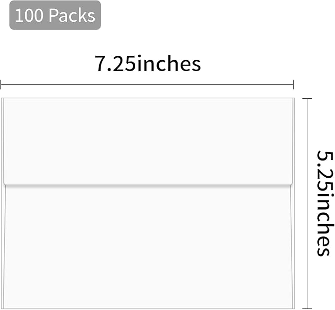 100 Packs 5x7 envelopes, A7 White Envelopes for Invitations Self Seal Printable for Greeting Cards, Weddings, Invitations, Photos, Postcards, Mailing (White)