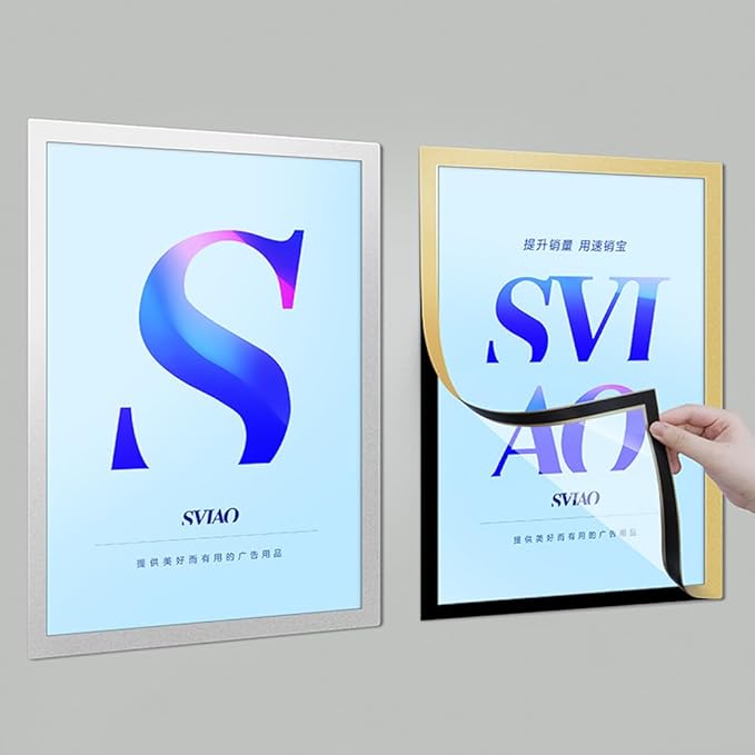 Wall Mount Sign Holder Self Adhesive Magnetic Display Frame Clear Document Frame for Office, Store, School, Home, Wall Picture Frame 2Pack (Silver A3 297×420mm/11.69×16.54inches)