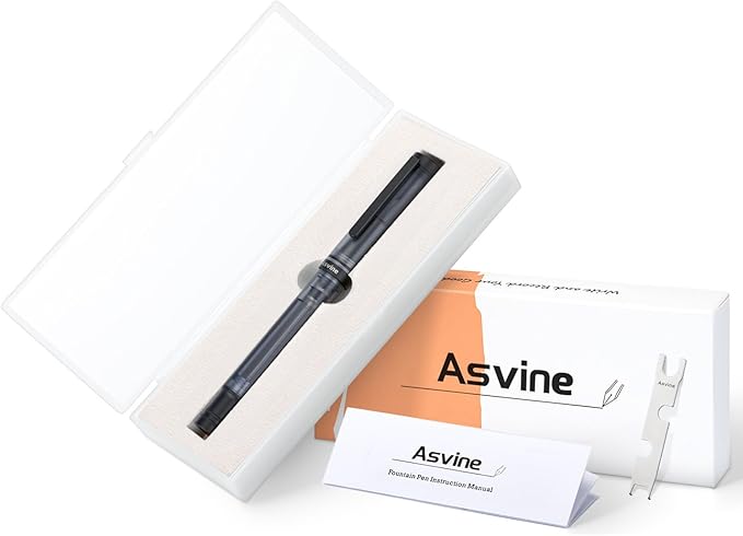 Asvine V200 Titanium Fountain Pen Vacuum Filling, Matte Black Extra Fine Nib Clear Demonstrator Acrylic with Pen Case and Wrench