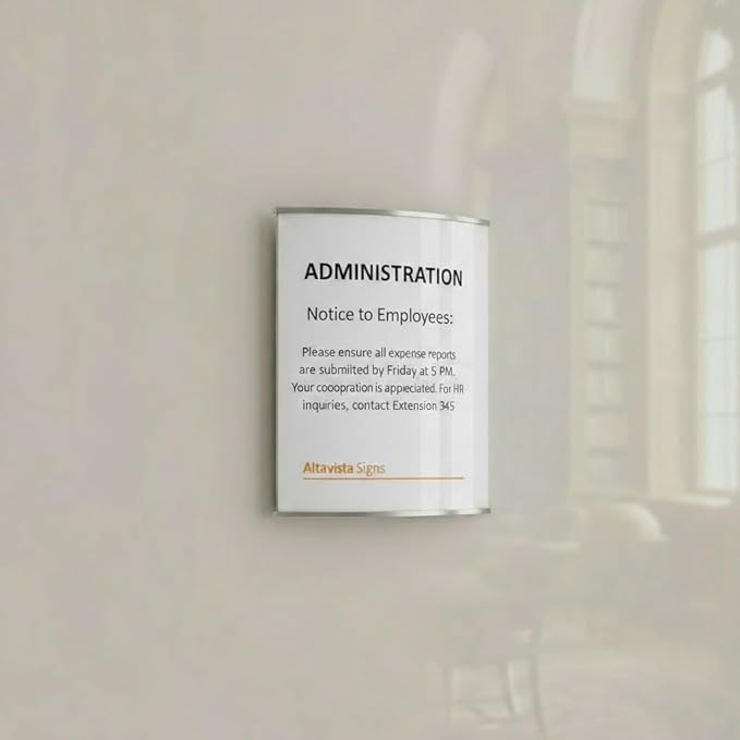 Altavista Signs Set of 10, Metal Sign Holder NAMEPLATE for Wall OR Door Easy Mount Curvature Design Silver A5 Size 6.00" W x 8.27" H | Non Reflective Front Screen | Paper Insert Sign