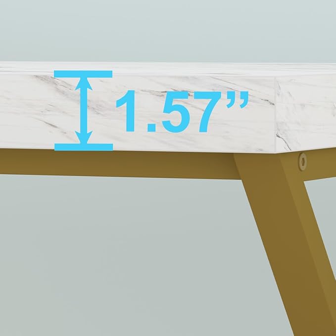 LVB White and Gold Desk, Wood Faux Marble Home Office Computer Desk, Modern Study Executive Table for Gaming Writing, Metal Simple Student Desk for Bedroom, White Marble and Gold, 55 Inch