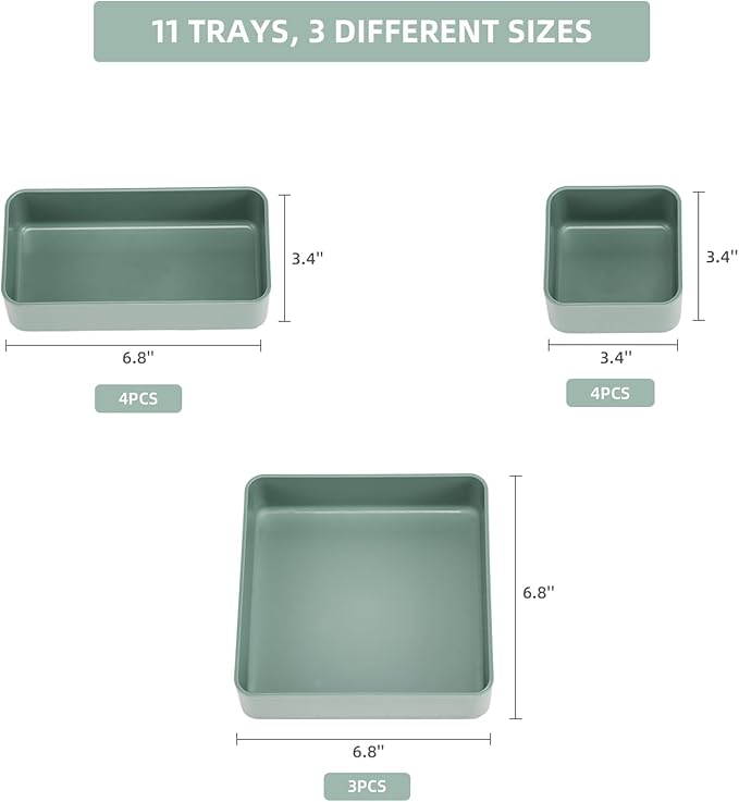 CHANCETSUI 11-Piece Stackable Drawer Organizer Set, Multi-size Desk Drawer Organizer Trays Vanity Storage Bins for Storing Makeup, Stationery, Utensils in Bathroom Dresser, Office and Kitchen