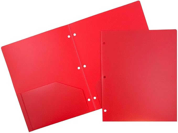 JAM PAPER Heavy Duty Plastic 3 Hole Punch Pocket Folders - Extra Tough School Folders - Red - Bulk 48/Pack