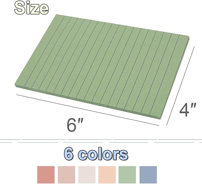 (12 Pack) Lined Sticky Notes 4x6 in Ruled Stickies Super Sticking Power Memo Pads Vintage Colors