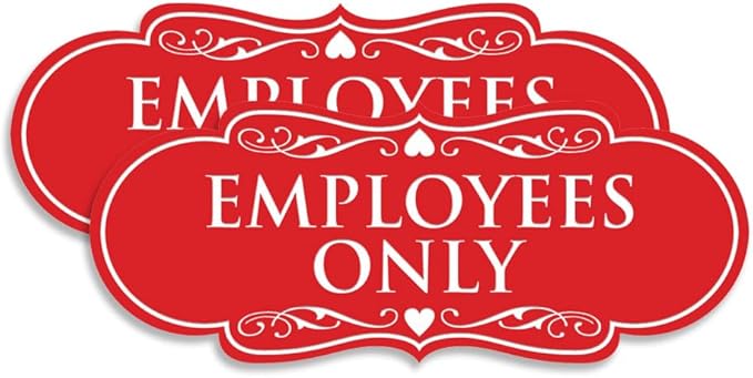 Designer EMPLOYEES ONLY Sign | Easy Installation | Office or Business Signs | Workplace Safety -Red - Medium (2 Pack)