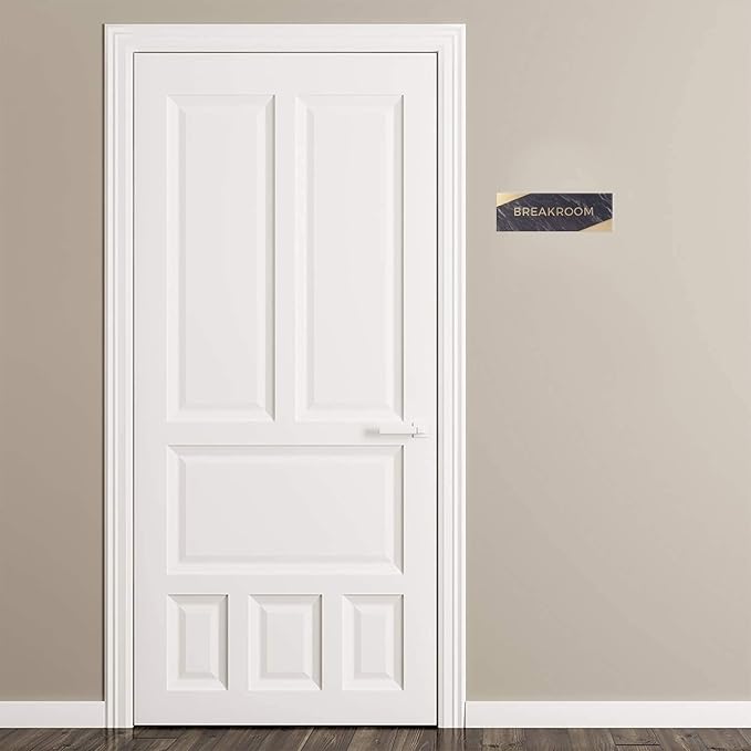 Breakroom Sign With Braille/Small Business Easy Adhesive Mount Door And Wall Sign / 3" x 9" / Dark Marble Design