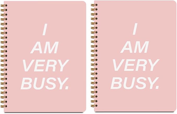 2 Pcs Funny Notebook- I am very busy, Pink Spiral Notebook College Ruled, Journaling for Work, Note Books Home College Classroom Office Supplies Gifts for Women, Friend, Sister, Girls
