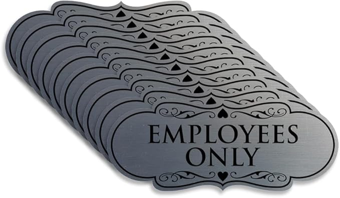 Designer EMPLOYEES ONLY Sign | Easy Installation | Office or Business Signs | Workplace Safety - Silver - Large (10 Pack)