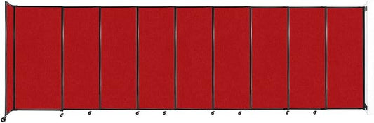 Wall-Mounted Sliding StraightWall Room Divider | Adjustable Widths | Locking Wheels | Room Separator | Up to 19'9" Wide x 6' Tall Red Fabric Panels