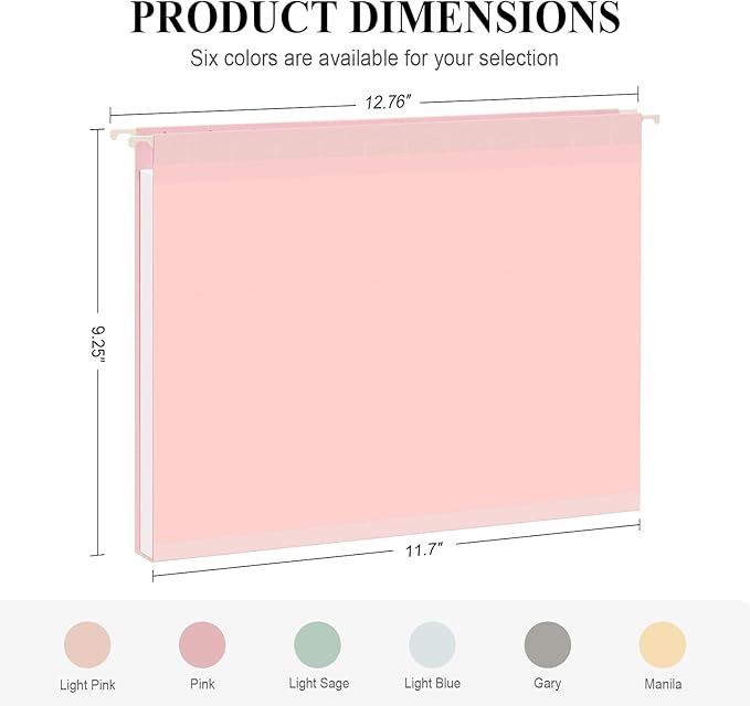 ViVin Hanging File Folders, 1/5-Cut Adjustable Tabs with 24 Per Box, 1 Inch Expansion, 24 Pack Letter Size Hanging File Folders, Designed for Office Home School Filing Cabinet(Assorted)