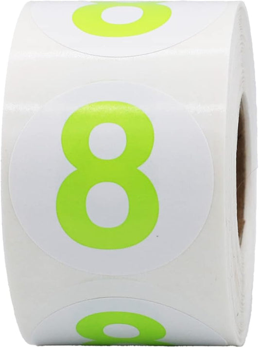 Hot Green Number 8 Circle Stickers, 1.5 Inch Round Adhesive Labels, 500 Stickers Per Roll for Inventory, Organization, Retail, Classroom, and More – Made in The USA