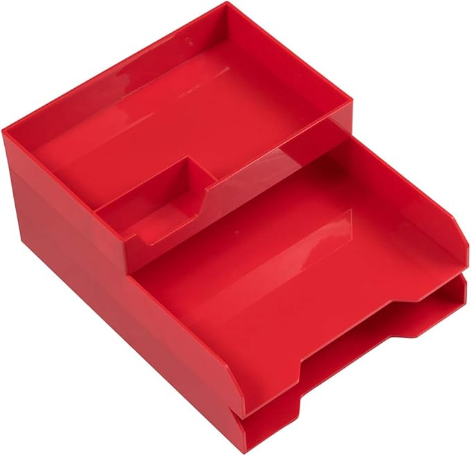 JAM PAPER Stackable Desktop Trays - Red - Office Desk Supply & Paper Organizer Set - 1 Top Tray & 2 Letter Trays/Pack