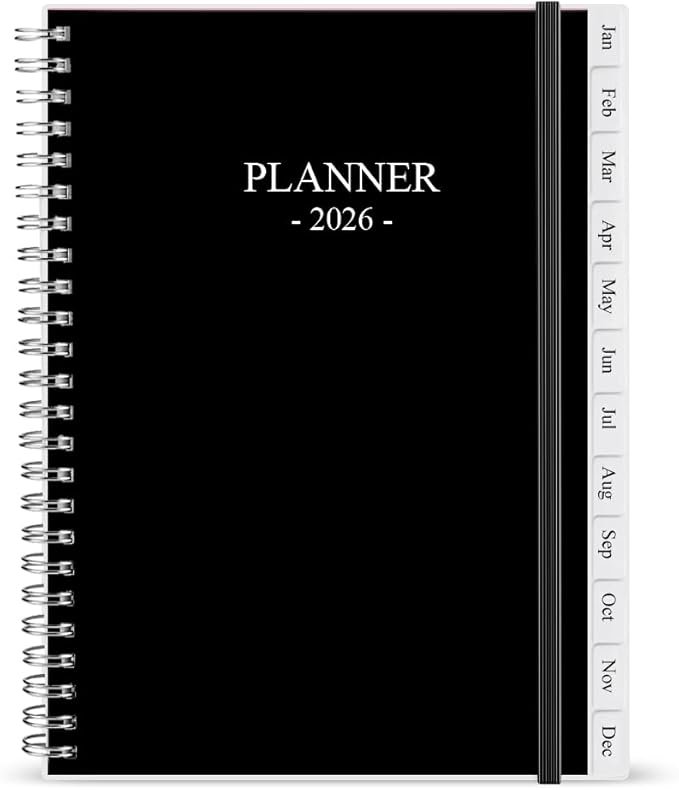 2026 Planner - Monthly Planner Runs January 2026 to December 2026, 6.25" x 8.25", 12 Monthly Tabs, 14 Notes Page, Inner Pocket, Flexible Cover with Twin-Wire Binding, Planners 2026, Black