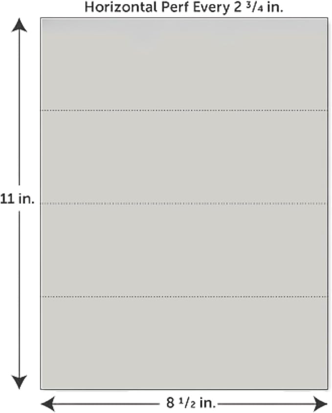 Limited Papers (TM) 8.5x11 Perforated Paper, 20/50 Pound, 75 GSM, Variety of Perforation Sizes and Colors, for Forms, Tickets, Postcards, Business Cards. (Grey, 4 up - horizontal every 2.75")