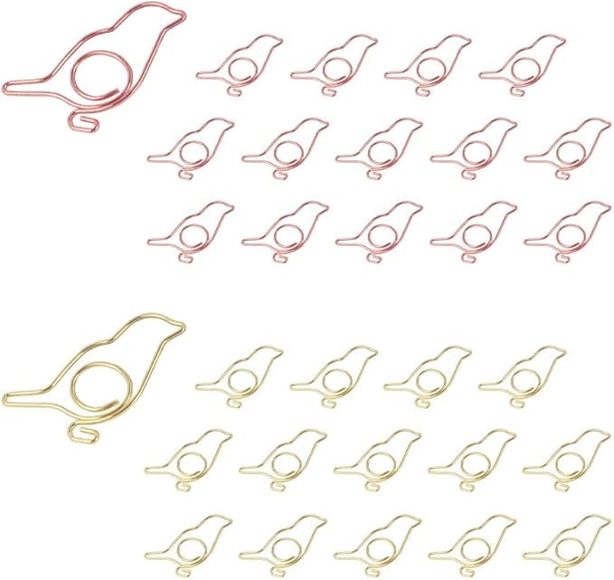 OWLFAVO 30pcs Bird Shape Paper Clips with Clear Box, Rose Gold and Yellow Gold, Funny Cute Paperclips Bookmarks Planner Clips for Fun Office Supplies School Gifts Wedding Decoration …