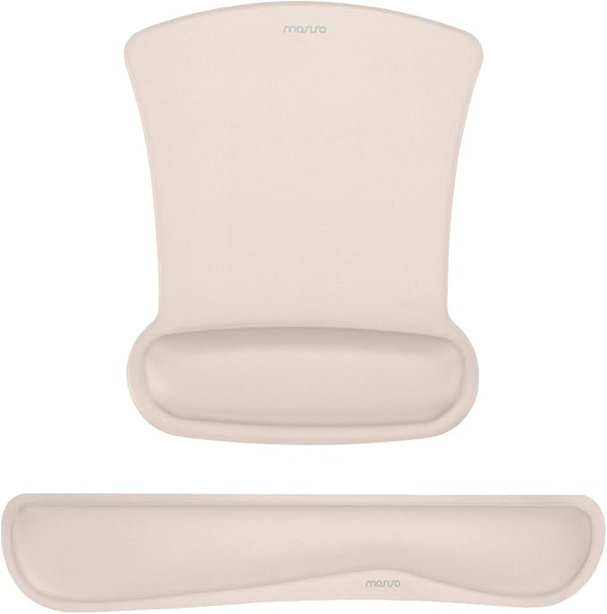 MOSISO Wrist Rest Support for Mouse Pad & Keyboard Set, Ergonomic Mousepad Non-Slip Base Home/Office Pain Relief & Easy Typing Cushion with Neoprene Cloth & Raised Memory Foam, Apricot
