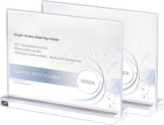 2 Pack Acrylic Sign Holder Menu Displays Double Sided Sign Stand A4/A5/A6 Clear (Transparent Horizontal A5 210×148mm/ 8.27×5.83 inches)
