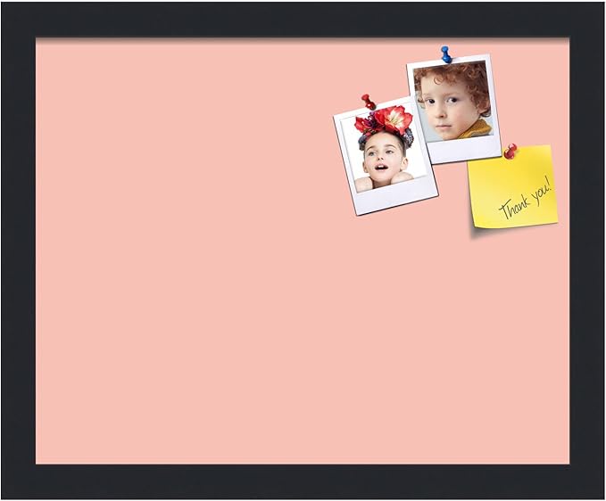 PinPix 15x12 Inch Cork Bulletin Board. This Decorative Framed Pin Board Comes with Pink Pastel Design and a Satin Black Frame. Ideal for Home Office Decor or Message Board (PinPix-1813)