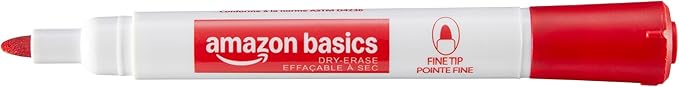 Amazon Basics Low-Odor Dry Erase Whiteboard Markers, Fine Tip, Red, 36 Count