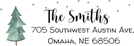 Personalized Christmas Tree Return Address Labels - Custom Holiday Return Address Labels, Set of 120 Self Adhesive Mailing Rectangle Personalized Name Stickers (White)